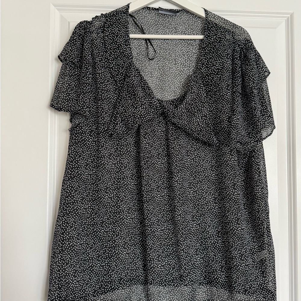 Black Flutter Sleeve Blouse with Peter Pan Collar